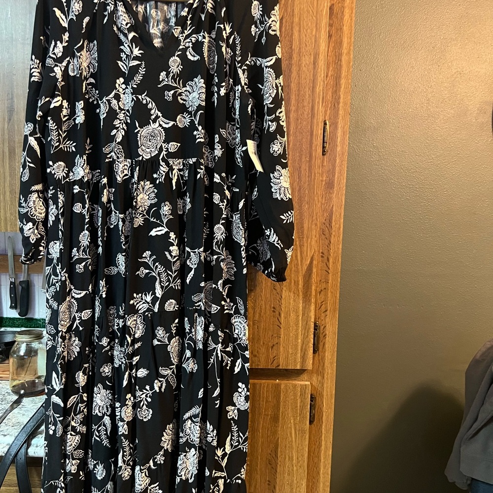 Old Navy Black Maxi Dress with White Floral Pattern